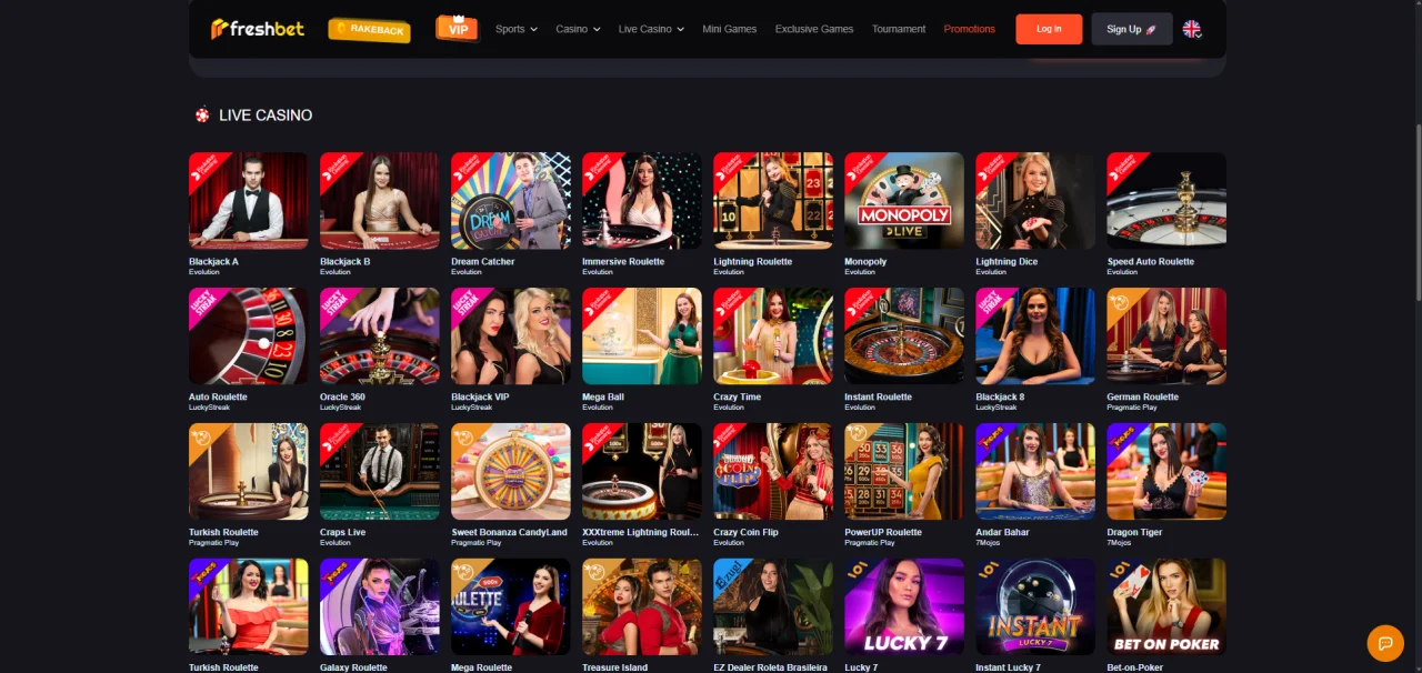 Freshbet Live Casino