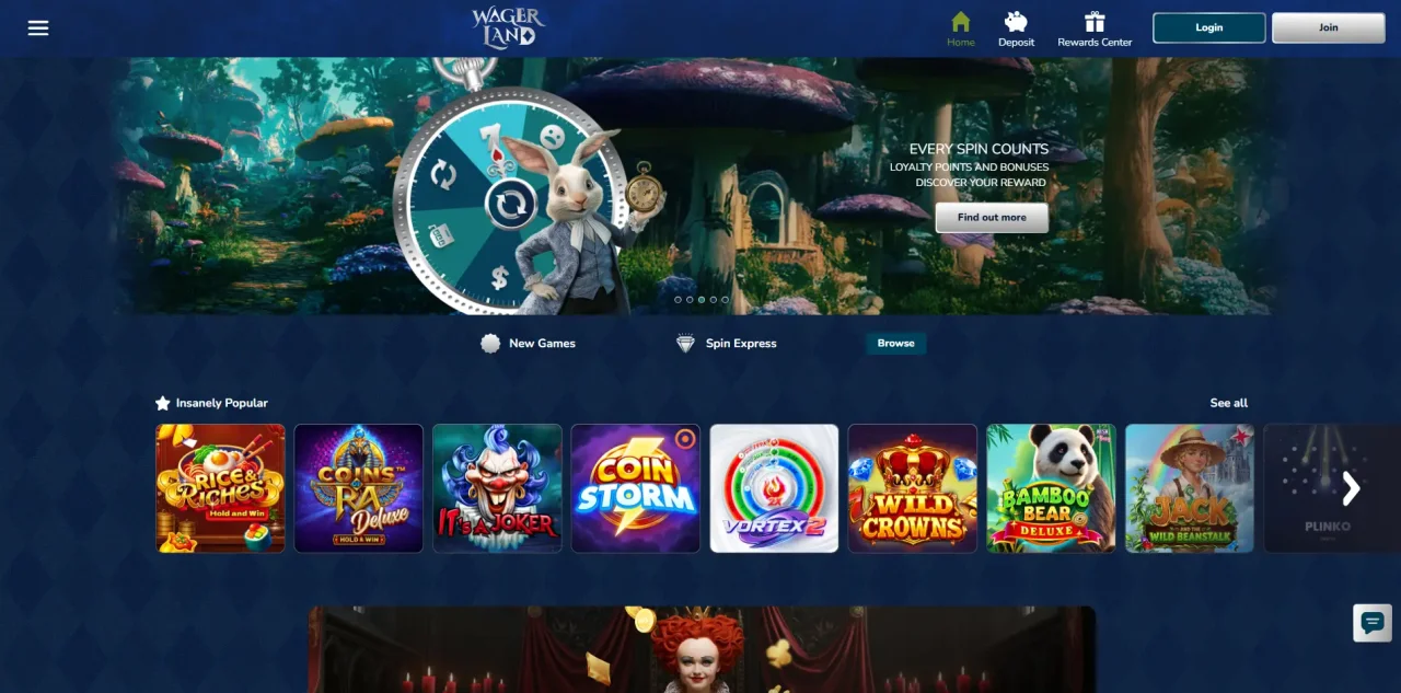Wagerland Casino Homepage